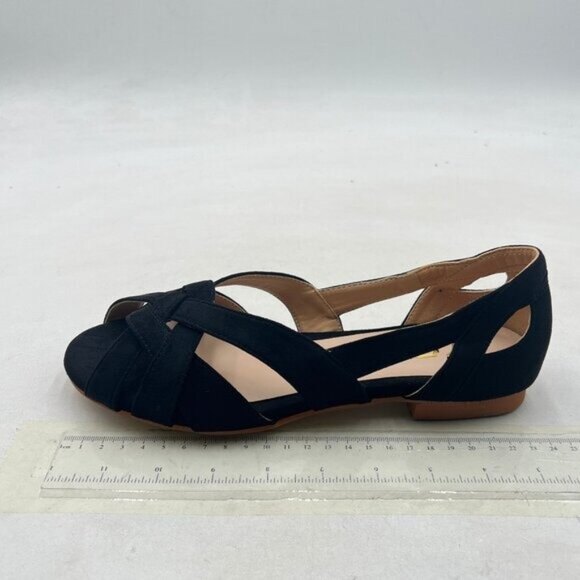 YDN Black Braid Pumps Cutout Slip On Flats Chunky Low Heels Peep Toe Prom - Picture 2 of 8